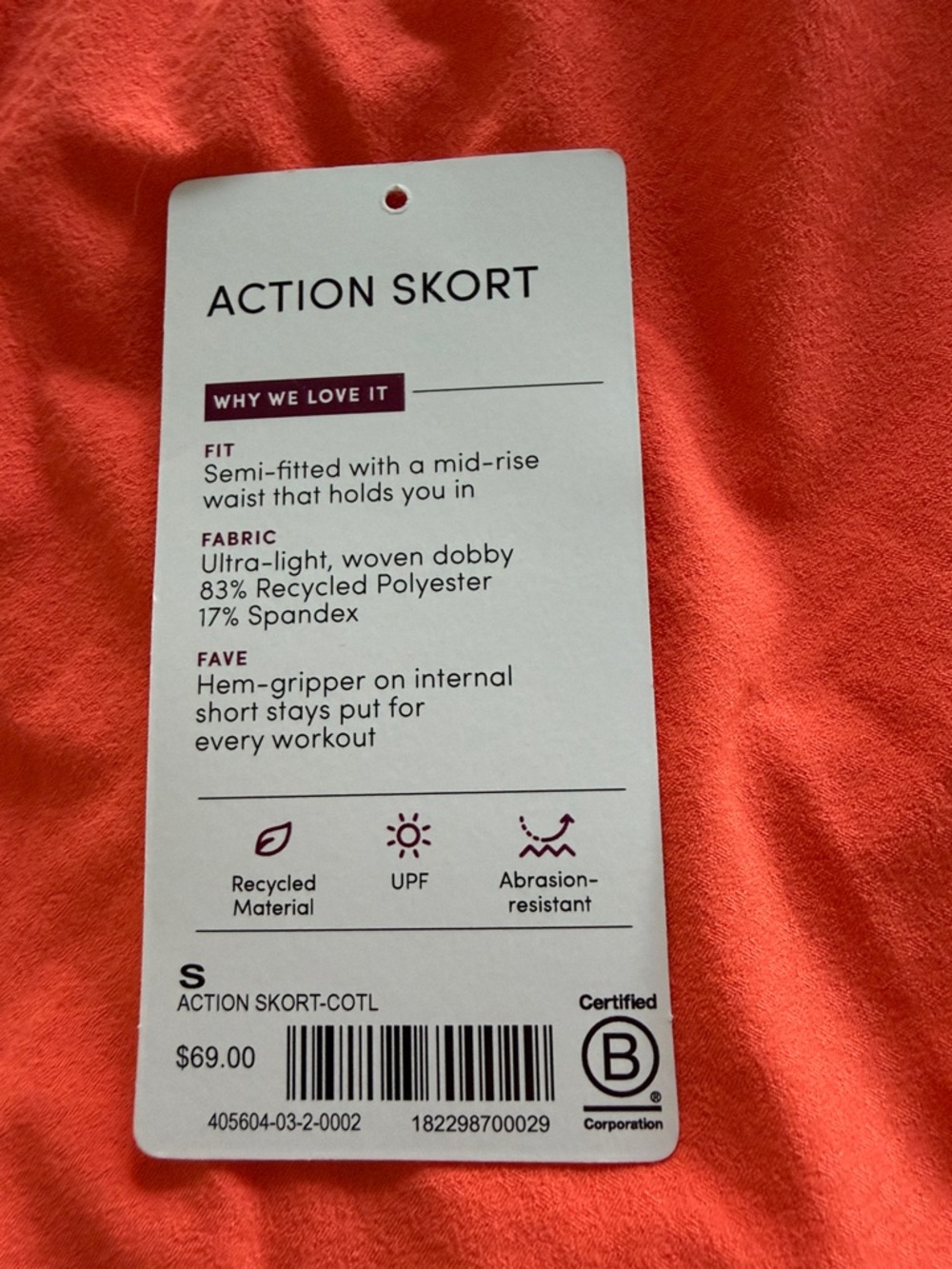 NWT Athleta Action Skort with Side Pockets - Bright Coral - Picture 2 of 9
